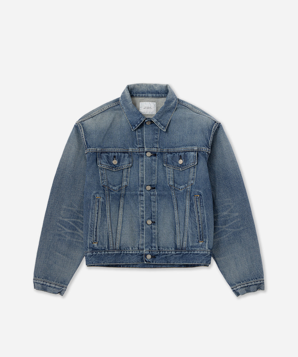 Saturdays NYC Emil Washed Denim Jacket in Blue