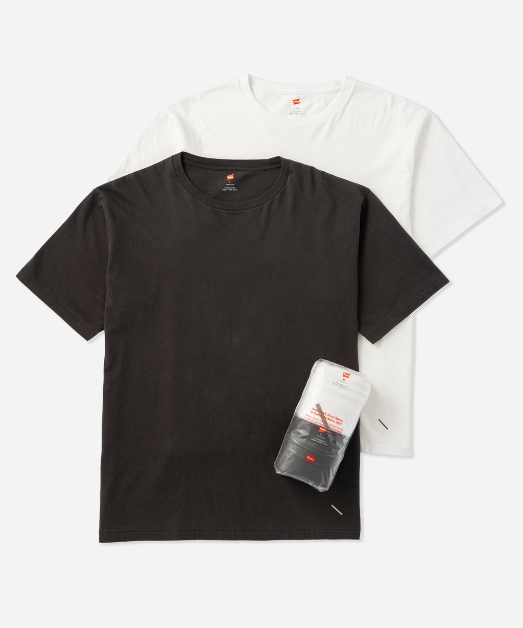 Saturdays NYC Hanes x Saturdays NYC Washed Cotton Tees 2-Pack in White / Faded Black
