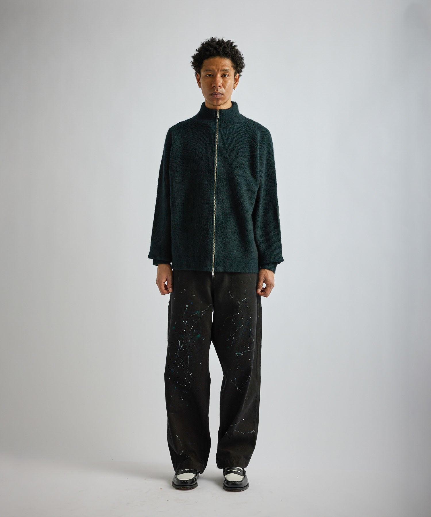 Saturdays NYC Henderson Brushed Zip Thru Knit in Dark Green