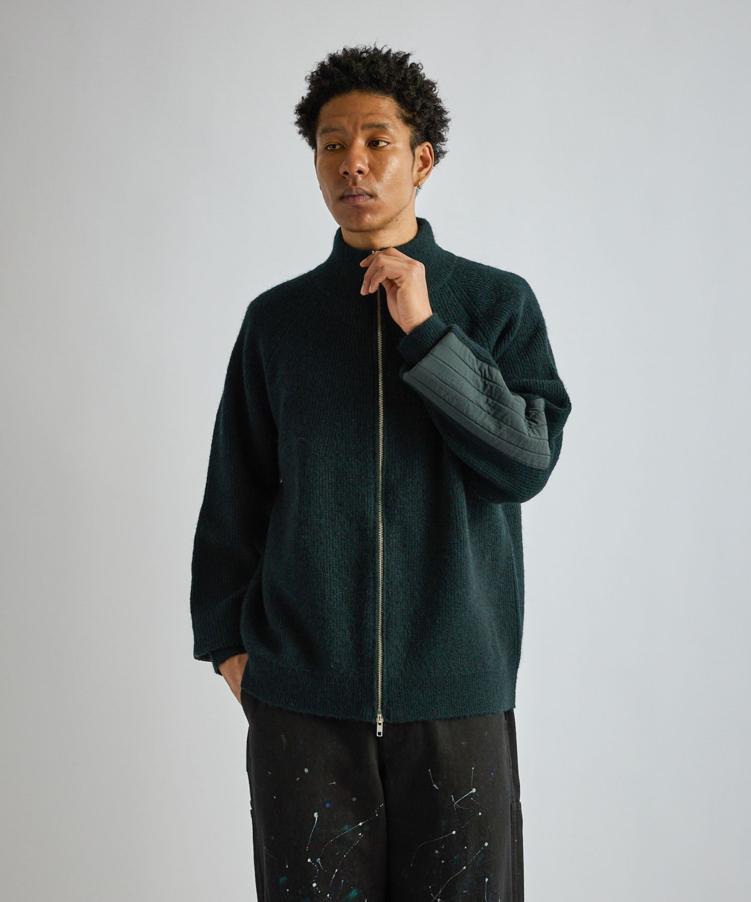 Saturdays NYC Henderson Brushed Zip Thru Knit in Dark Green