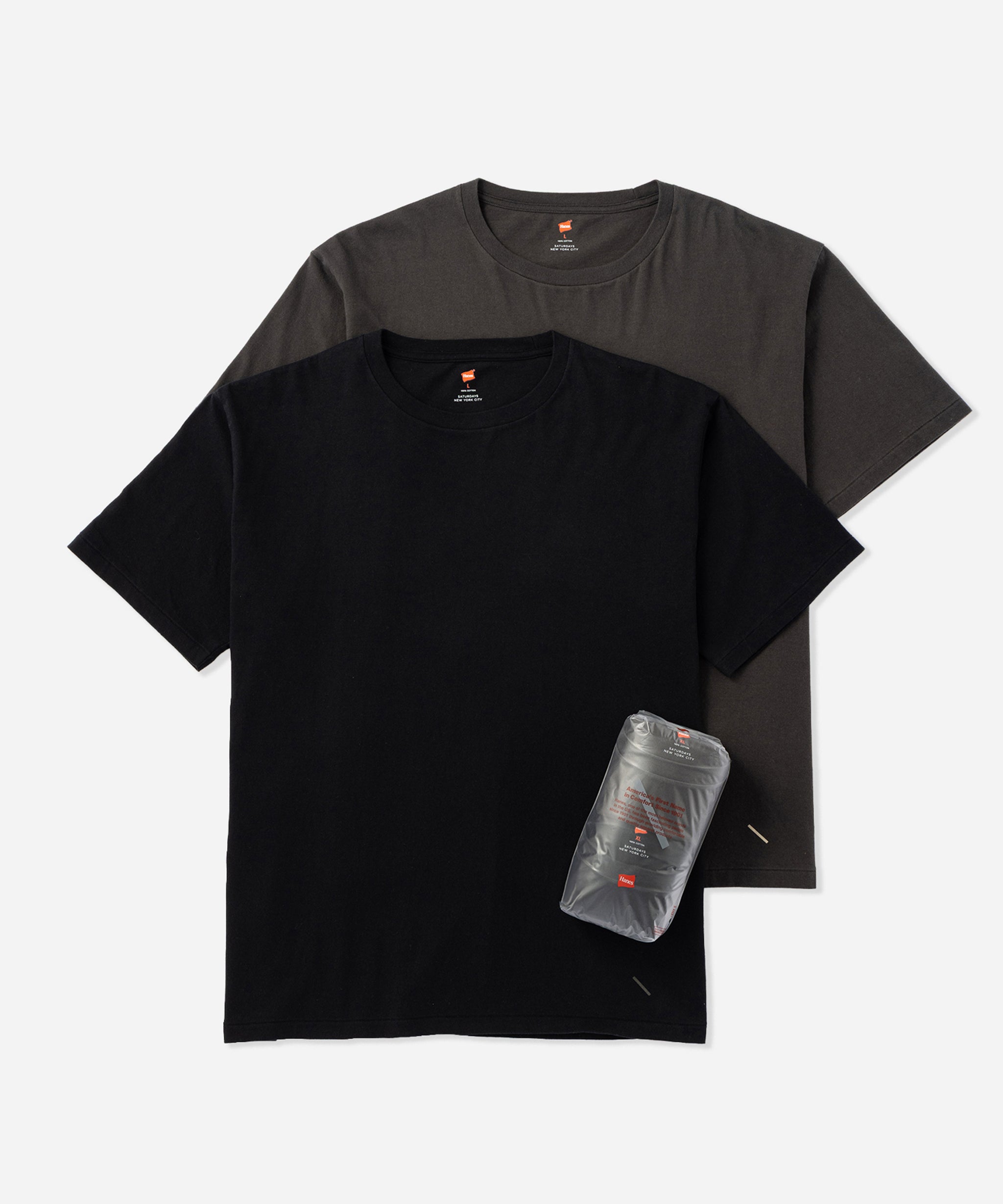 Saturdays NYC Hanes x Saturdays NYC Washed Cotton Tees 2-Pack in Black / Faded Black