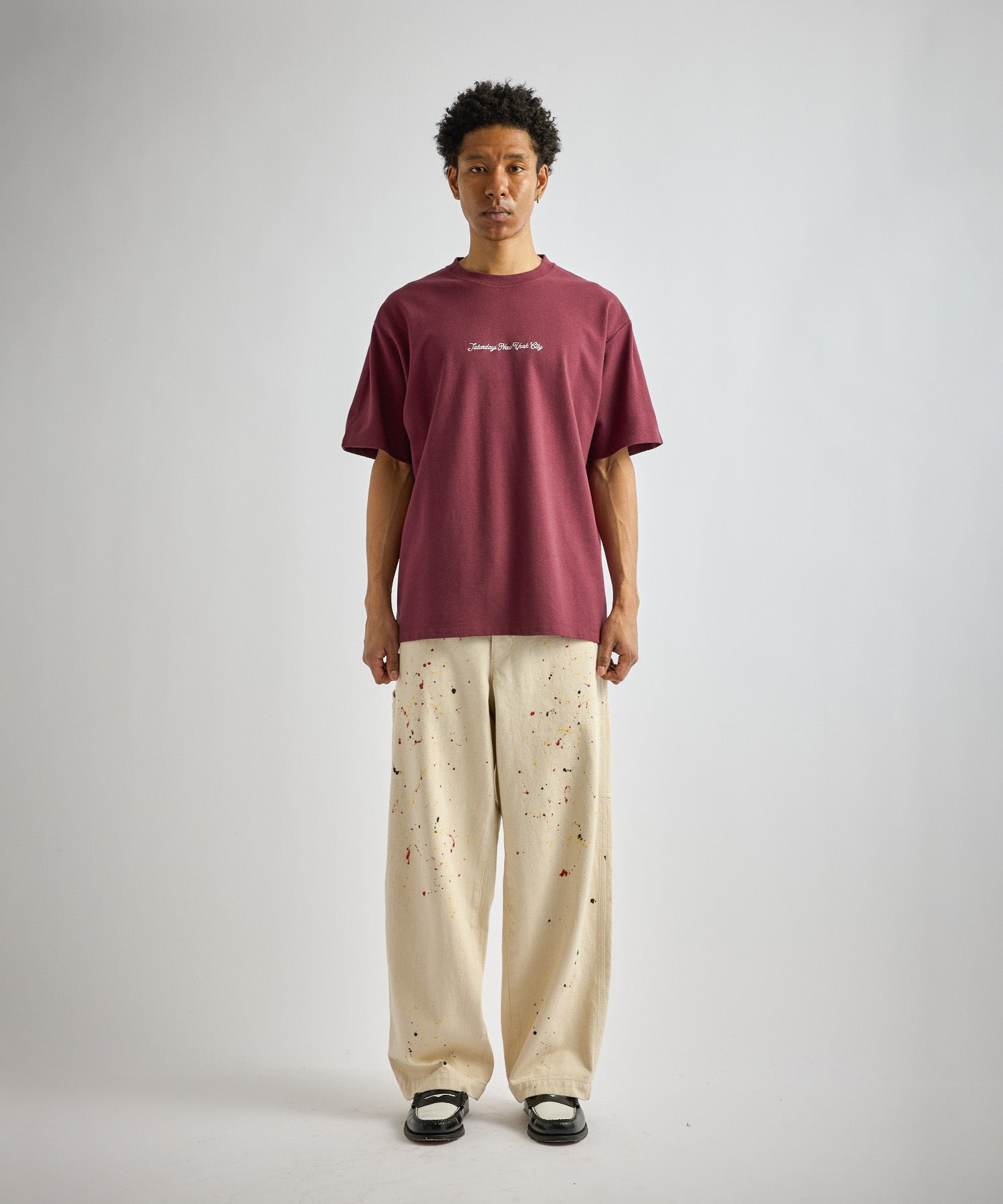 Saturdays NYC Pique Logo Standard Tee in Wine