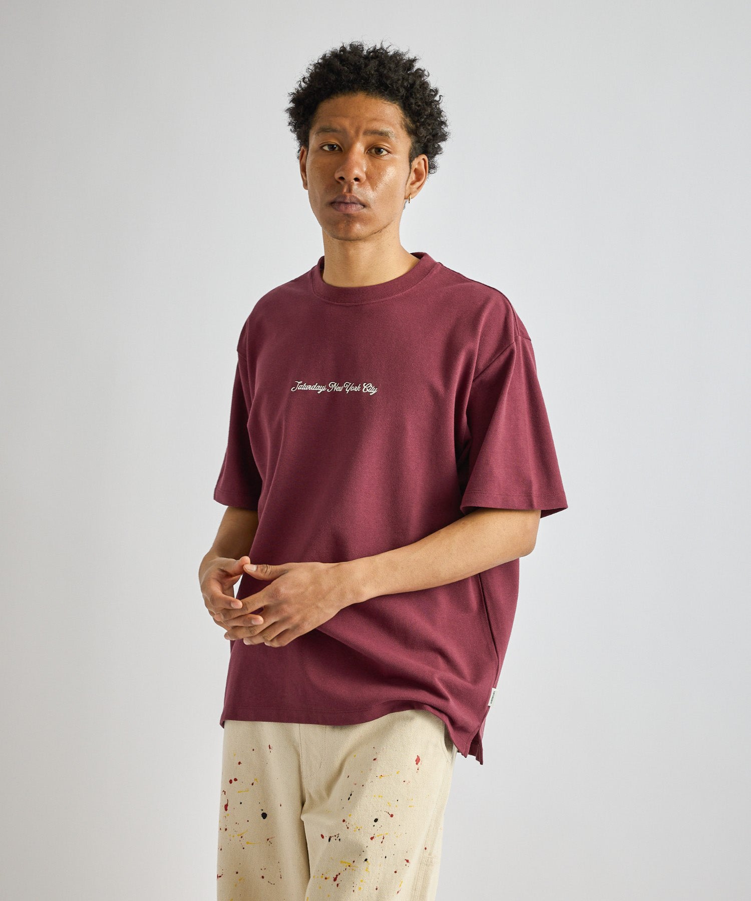 Saturdays NYC Pique Logo Standard Tee in Wine