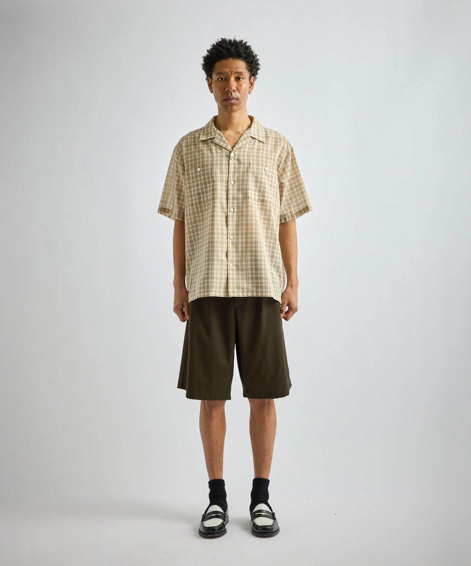 Saturdays NYC Hester Tartan Check Shirt in Beige