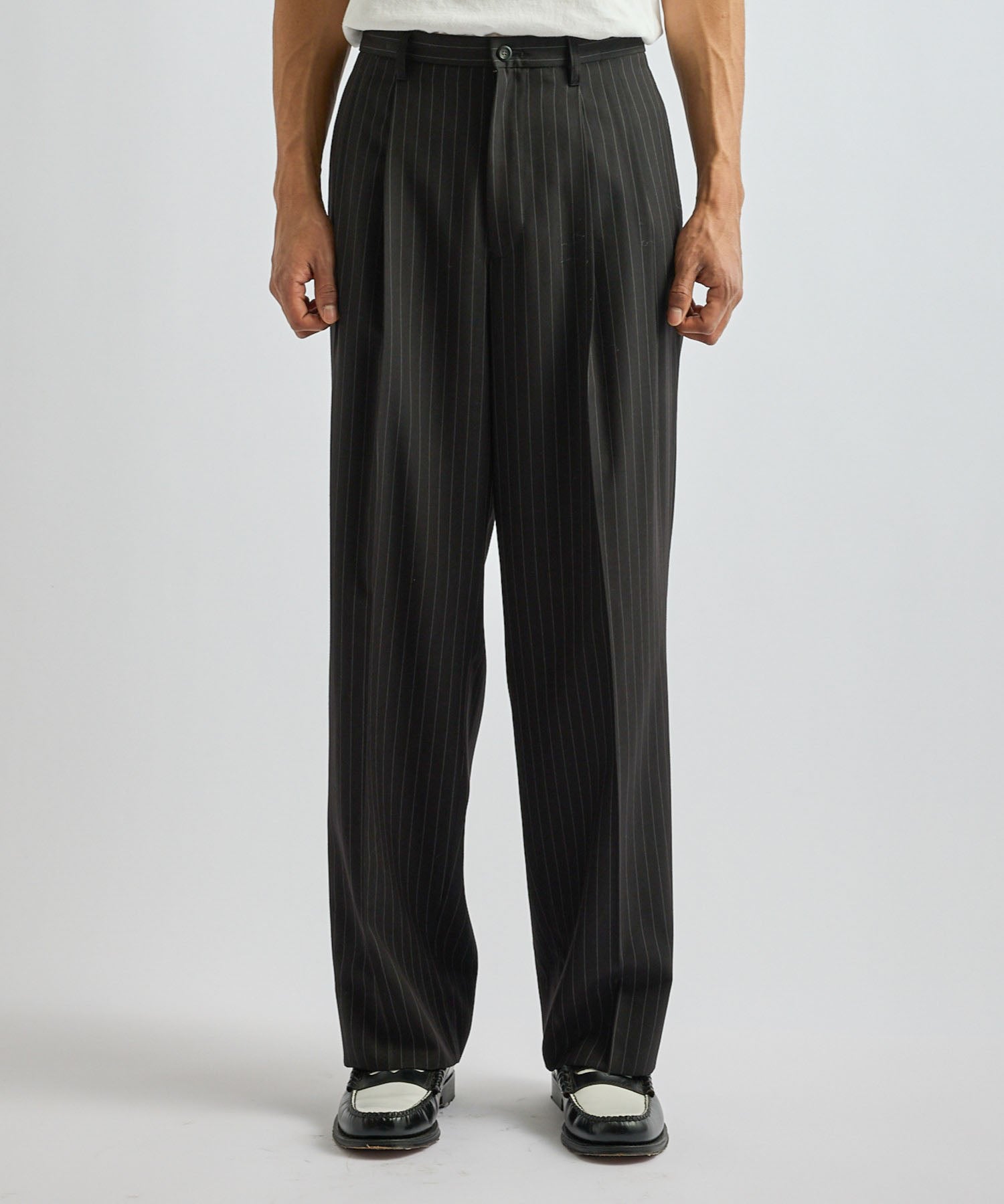 Saturdays NYC George Herringbone Stripe Two Tuck Pant in Black