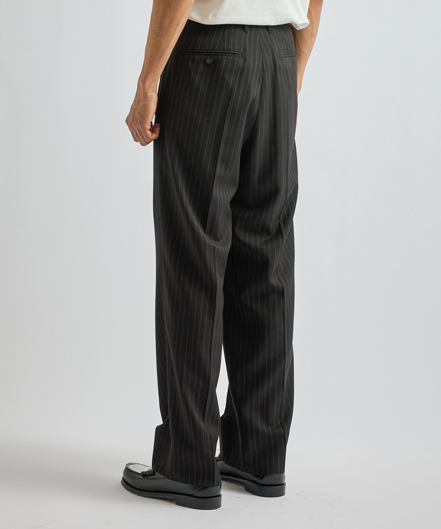 Saturdays NYC George Herringbone Stripe Two Tuck Pant in Black