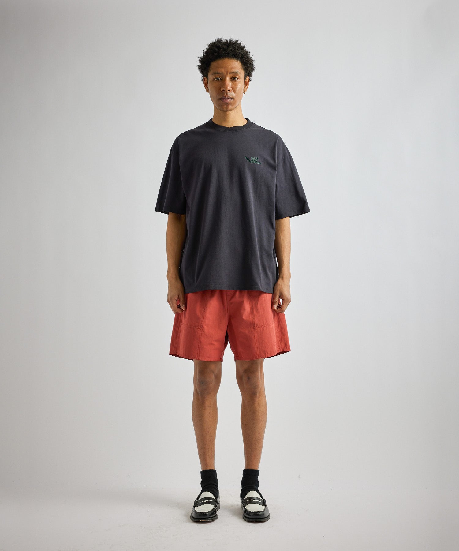 Saturdays NYC Loofah Collar Relaxed Tee in Navy