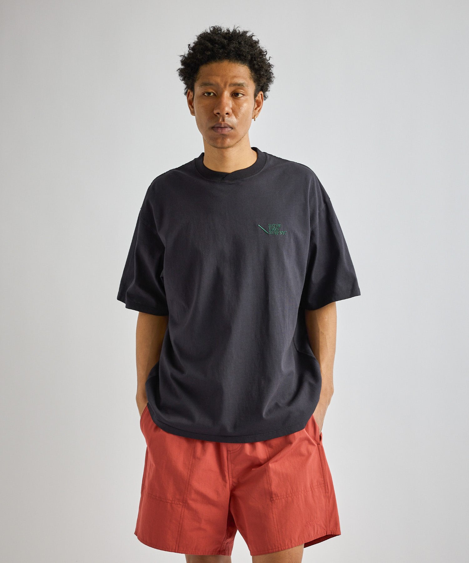 Saturdays NYC Loofah Collar Relaxed Tee in Navy