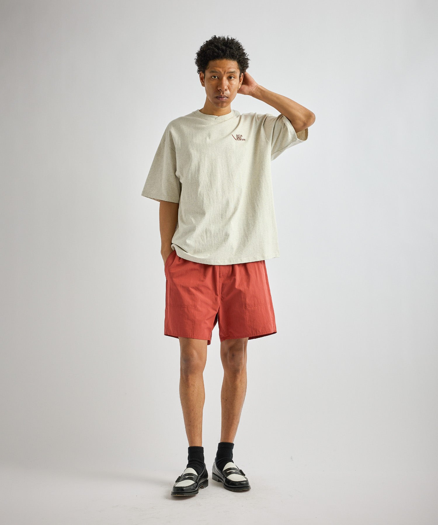 Saturdays NYC Loofah Collar Relaxed Tee in Light Gray