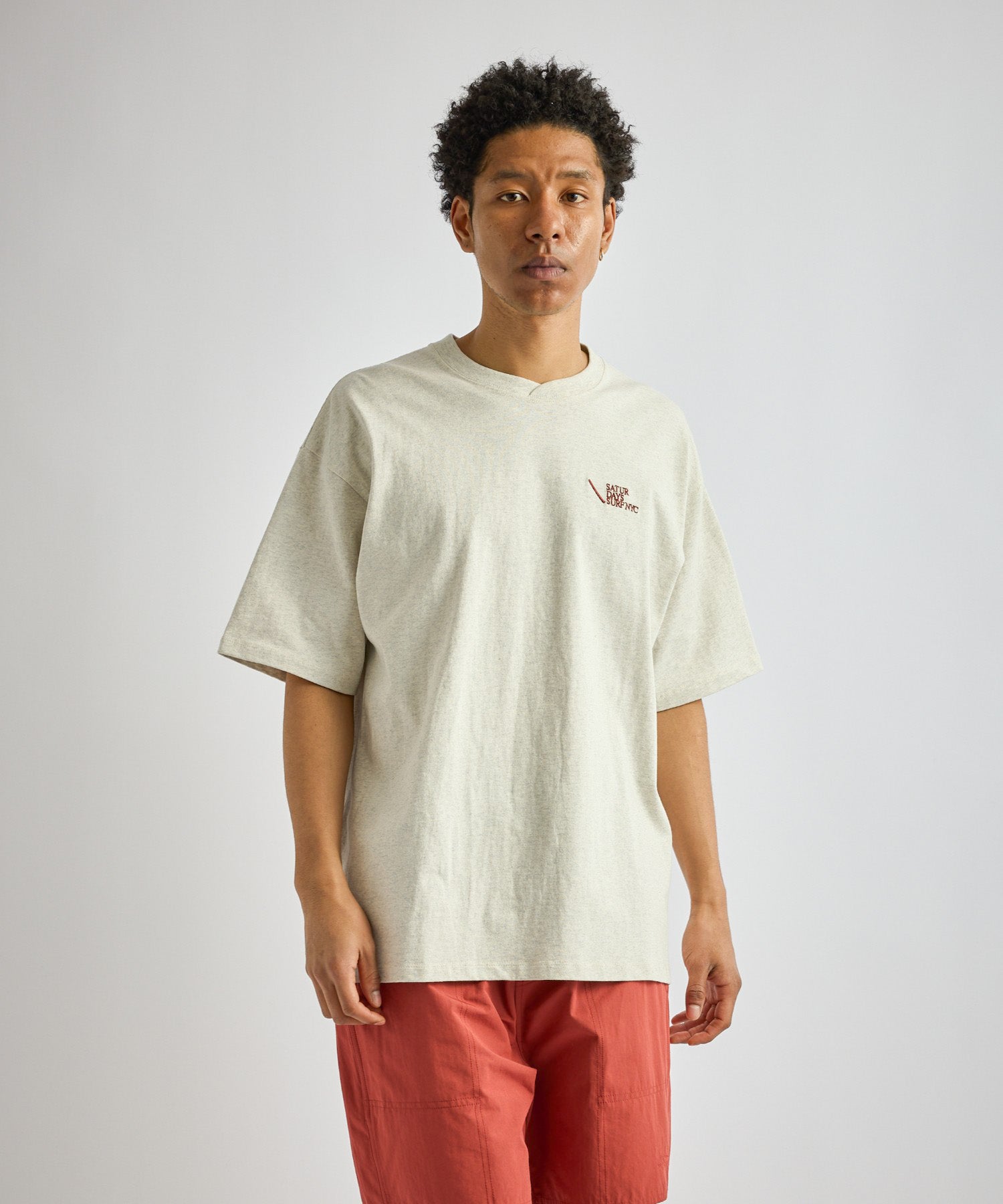 Saturdays NYC Loofah Collar Relaxed Tee in Light Gray