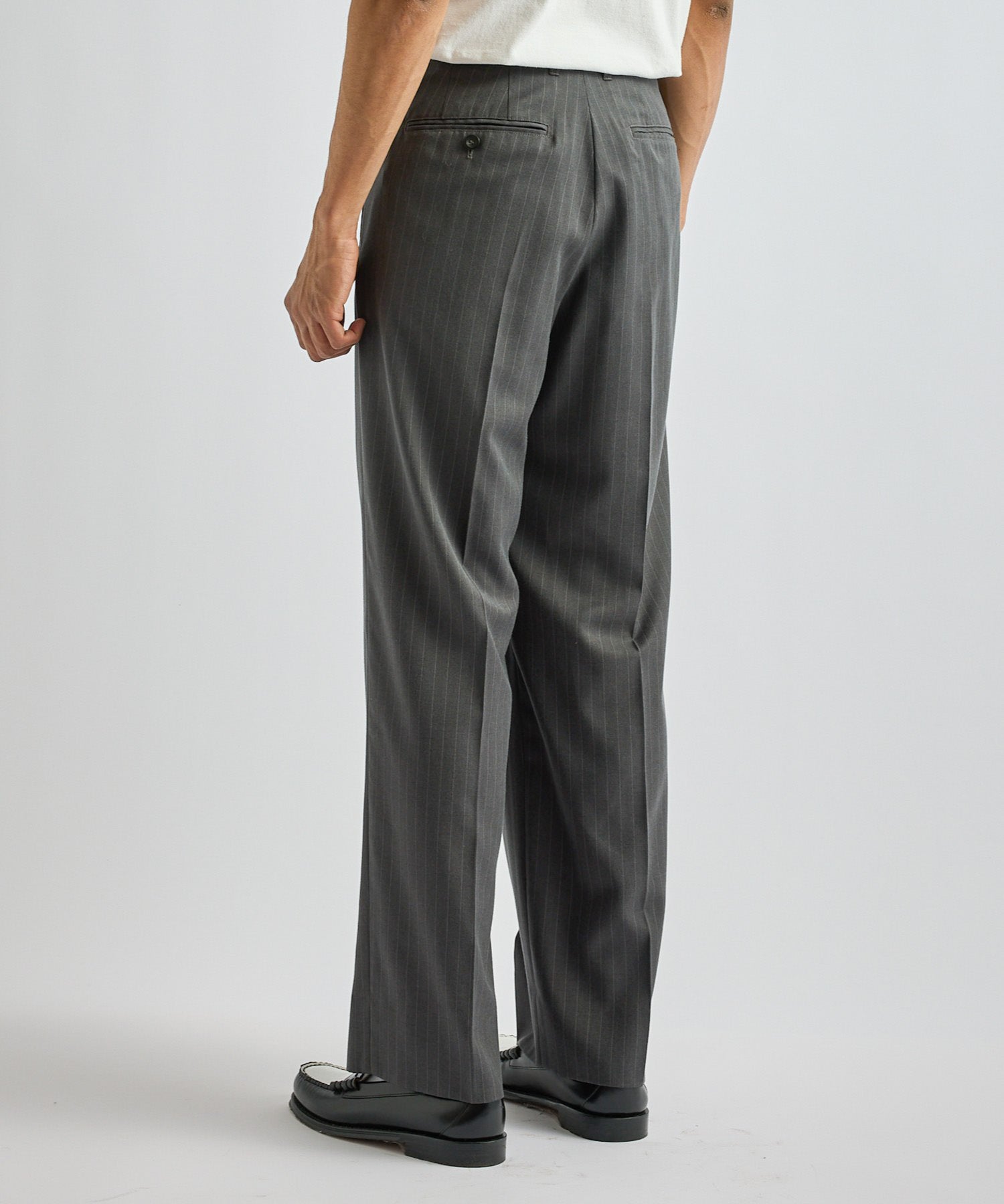 Saturdays NYC George Herringbone Stripe Two Tuck Pant in Gray