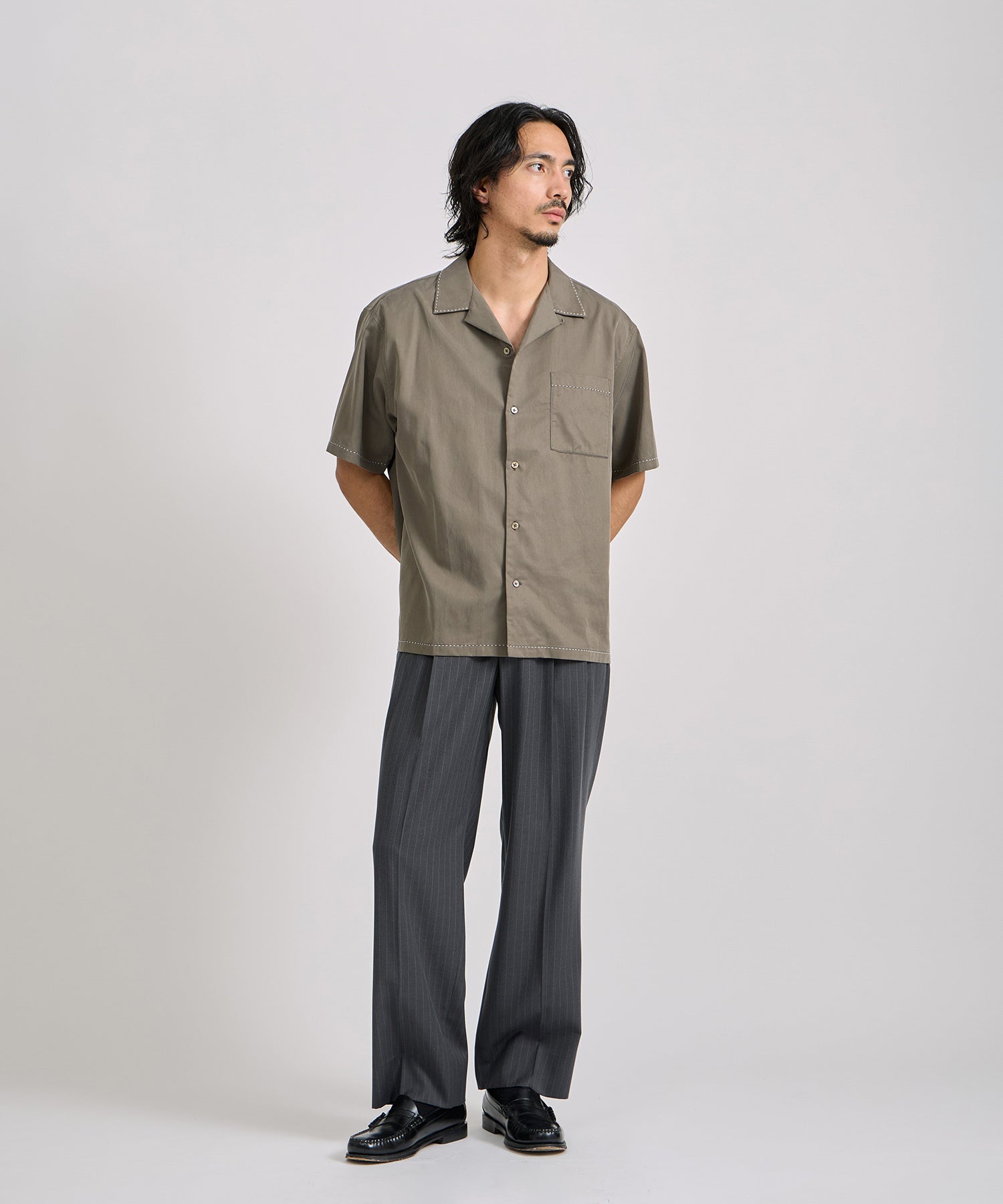 Saturdays NYC Canty Stitch Color Shirt in Olive Green