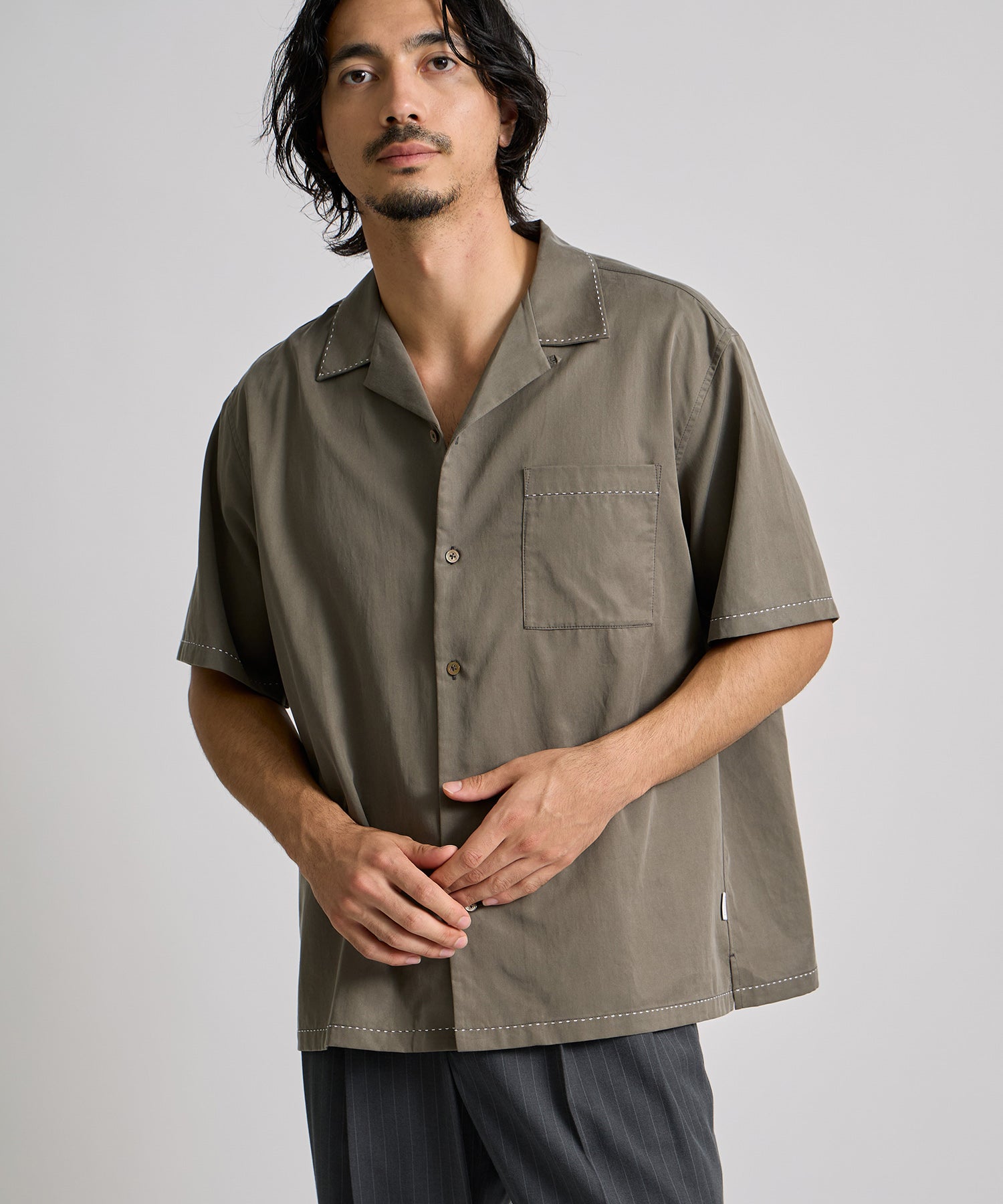 Saturdays NYC Canty Stitch Color Shirt in Olive Green
