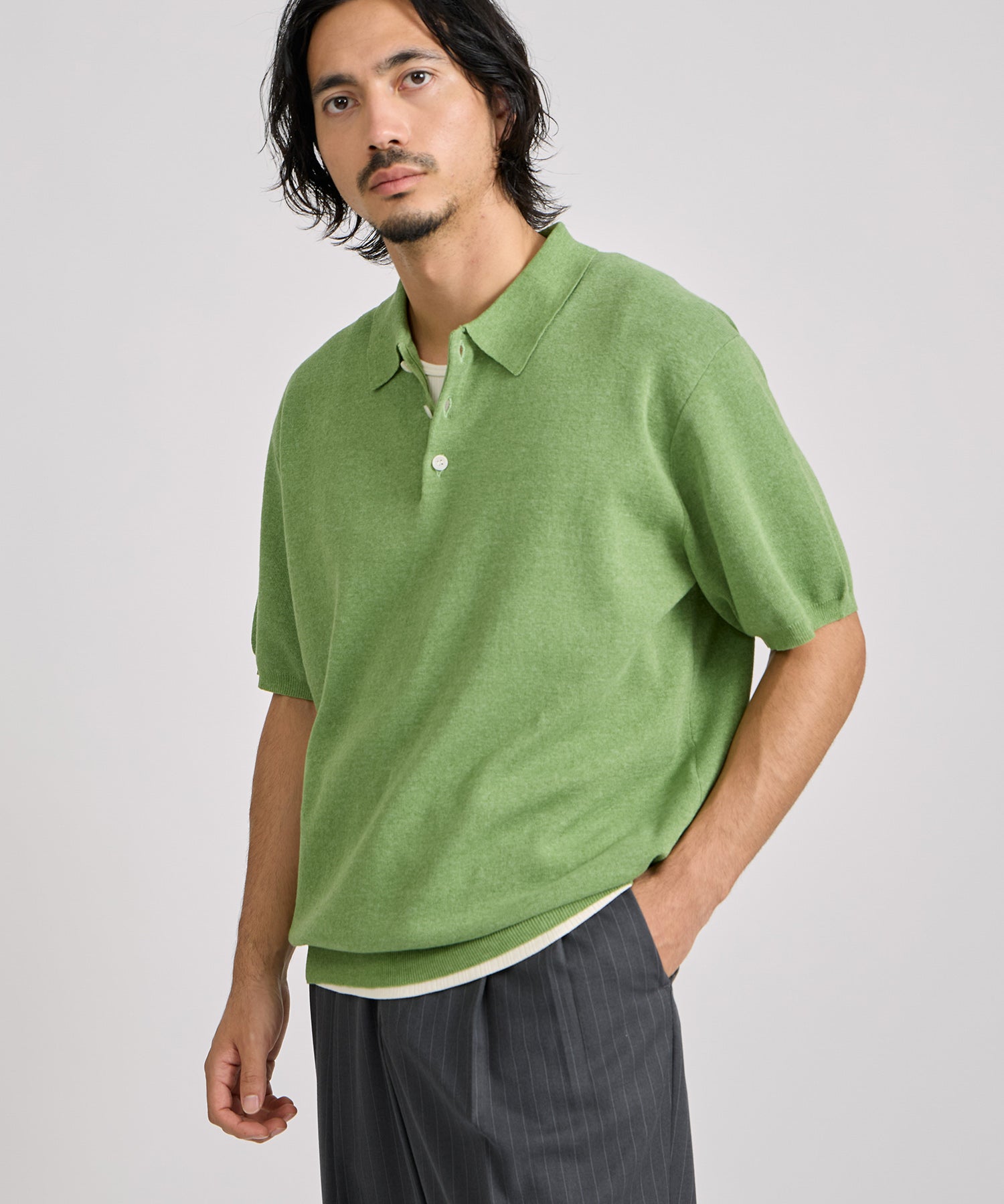 Saturdays NYC Jahmad Linen Knit Polo in Light Green