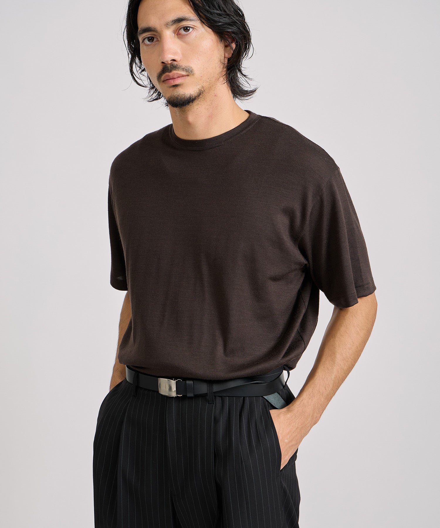 Saturdays NYC Brandon Relaxed Wool Tee in Dark Brown