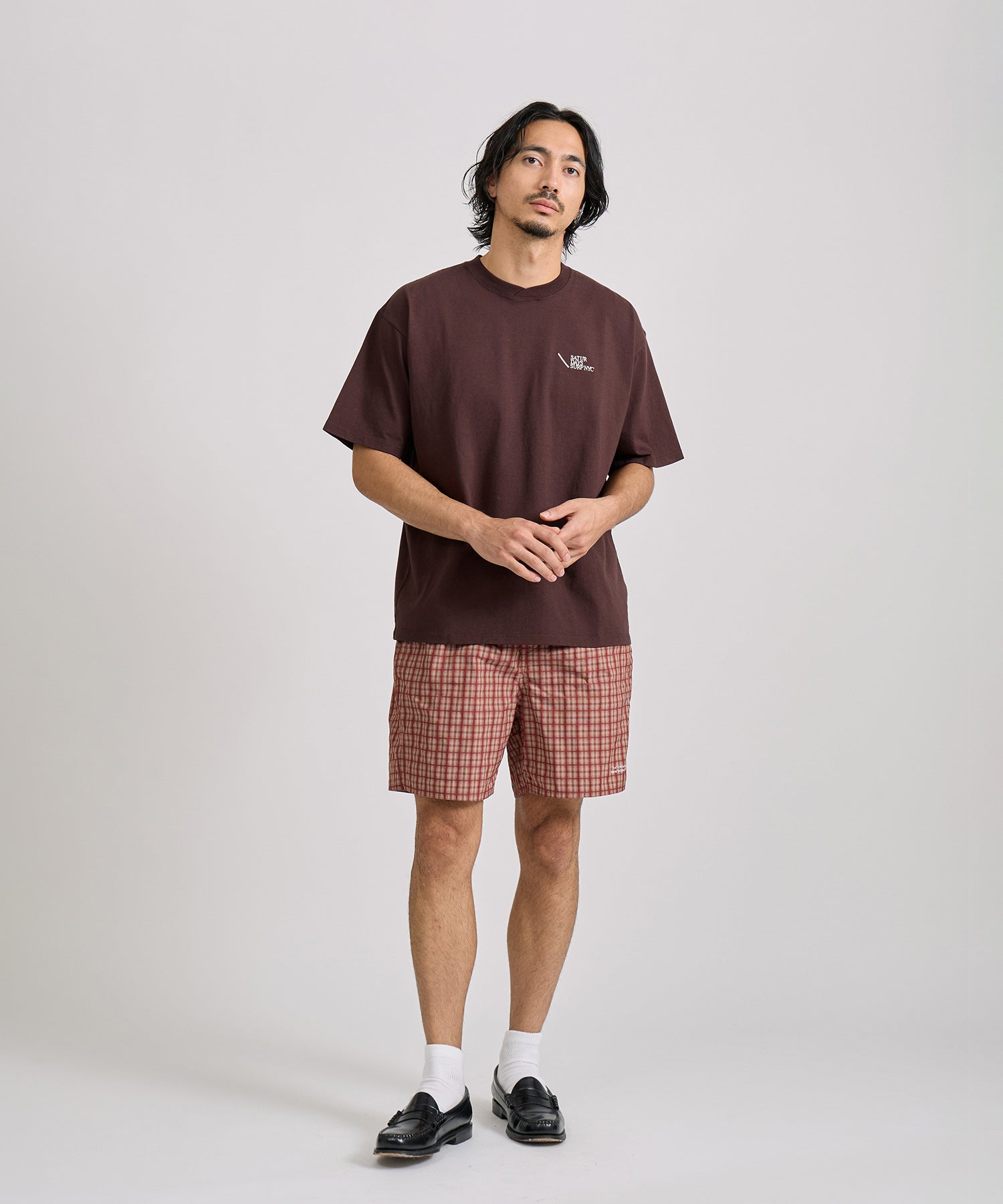 Saturdays NYC Loofah Collar Relaxed Tee in Dark Brown