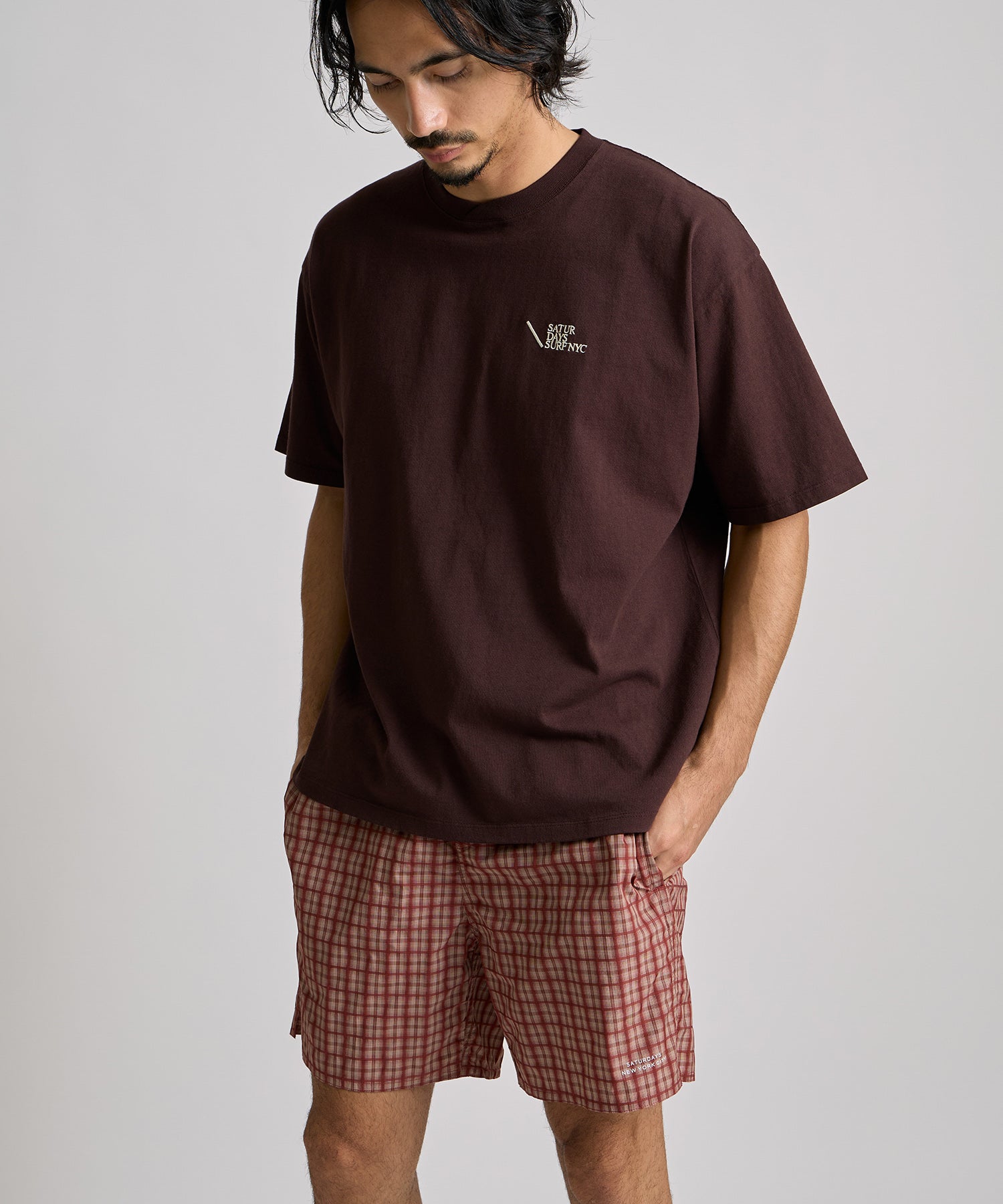 Saturdays NYC Loofah Collar Relaxed Tee in Dark Brown