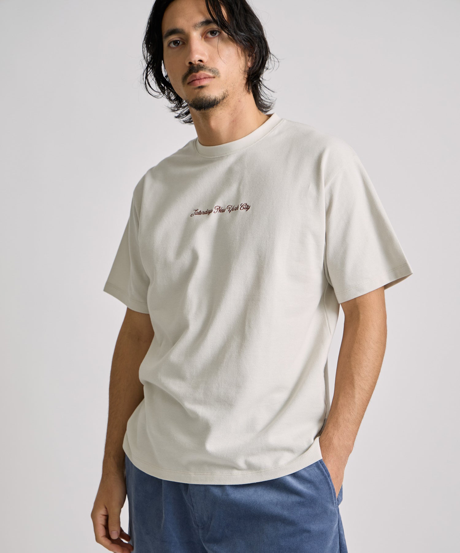 Saturdays NYC Pique Logo Standard Tee in Ivory