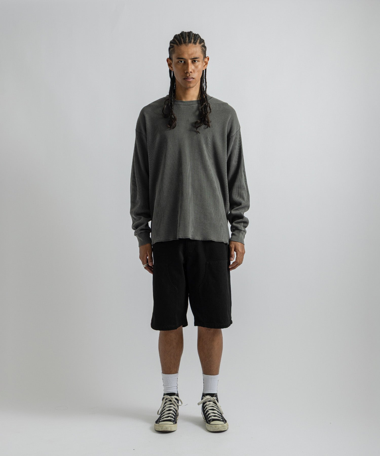 Saturdays NYC SNYC Pigment Waffle Top in Charcoal