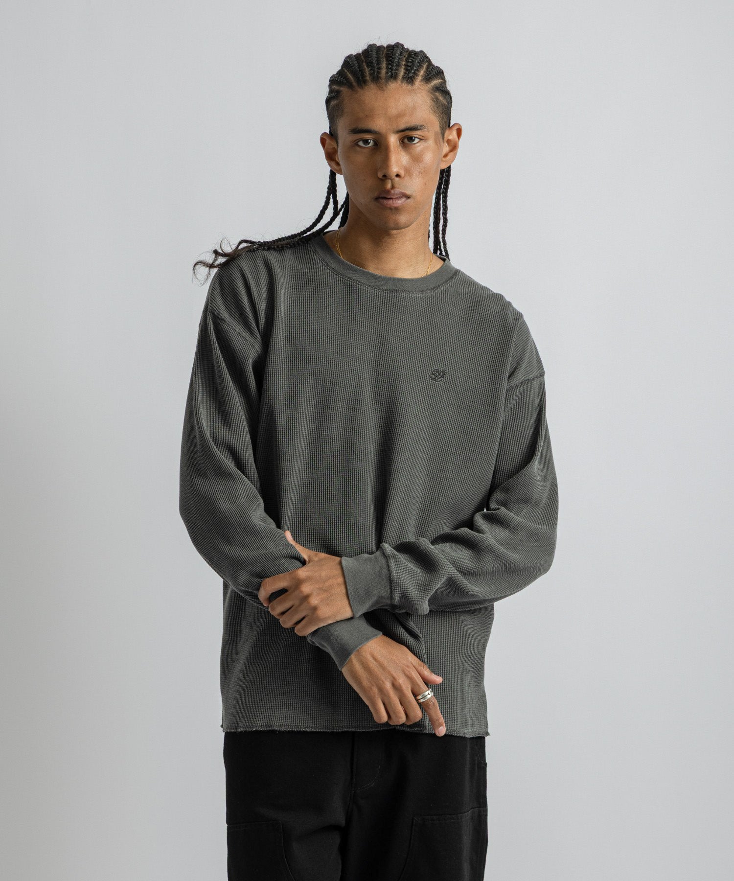 Saturdays NYC SNYC Pigment Waffle Top in Charcoal