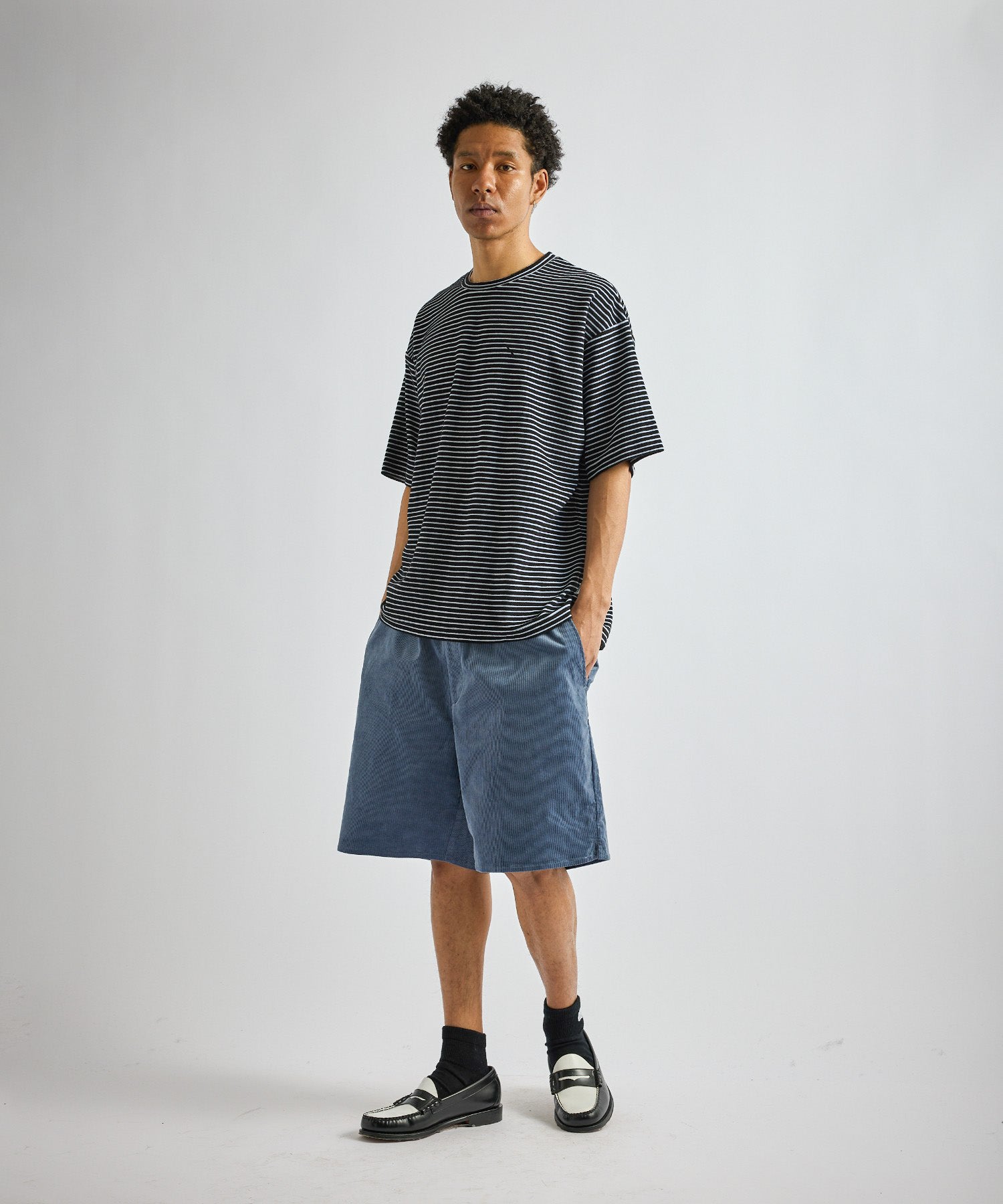 Saturdays NYC Brandon Striped Pile Relaxed Tee in Black