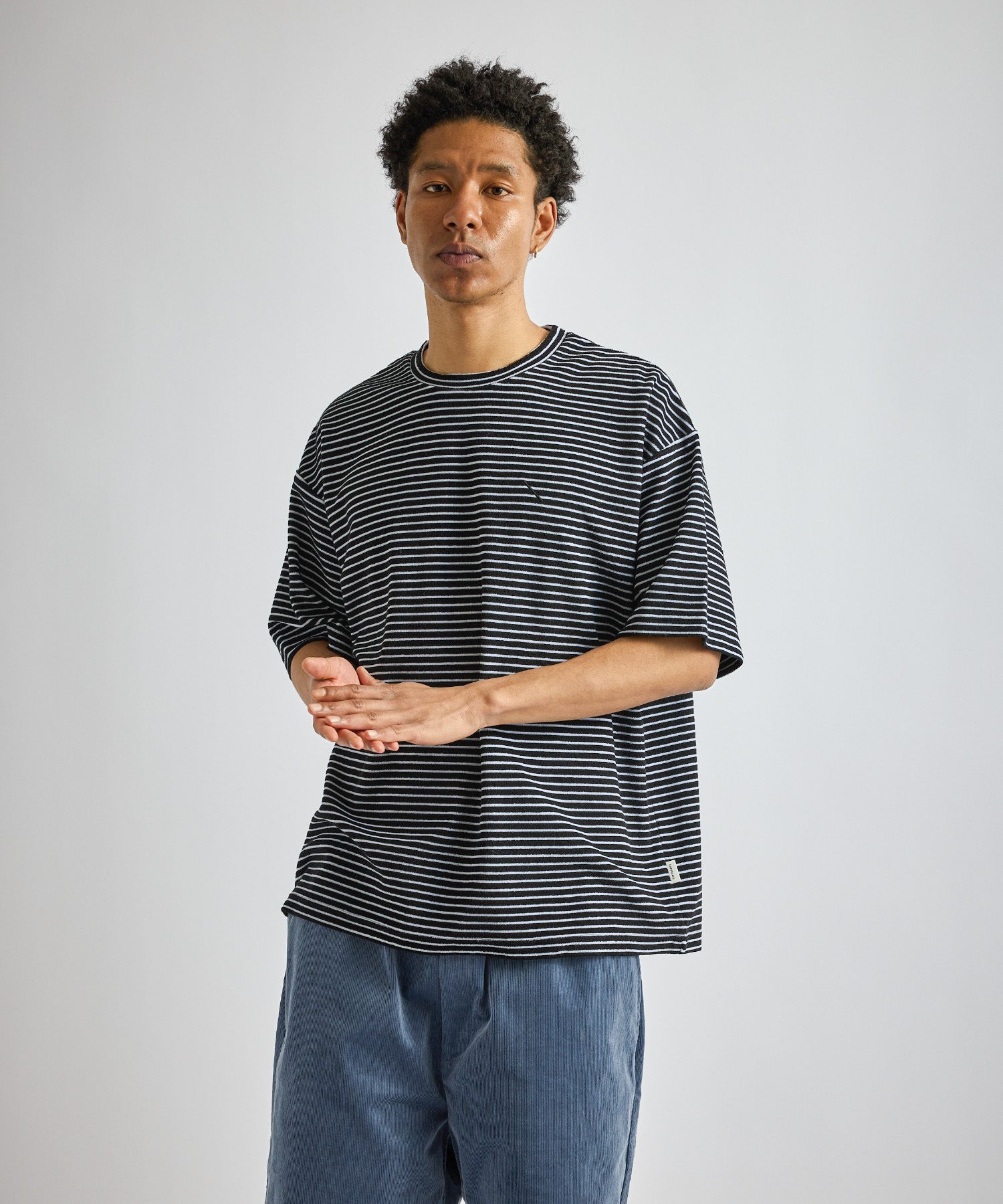Saturdays NYC Brandon Striped Pile Relaxed Tee in Black