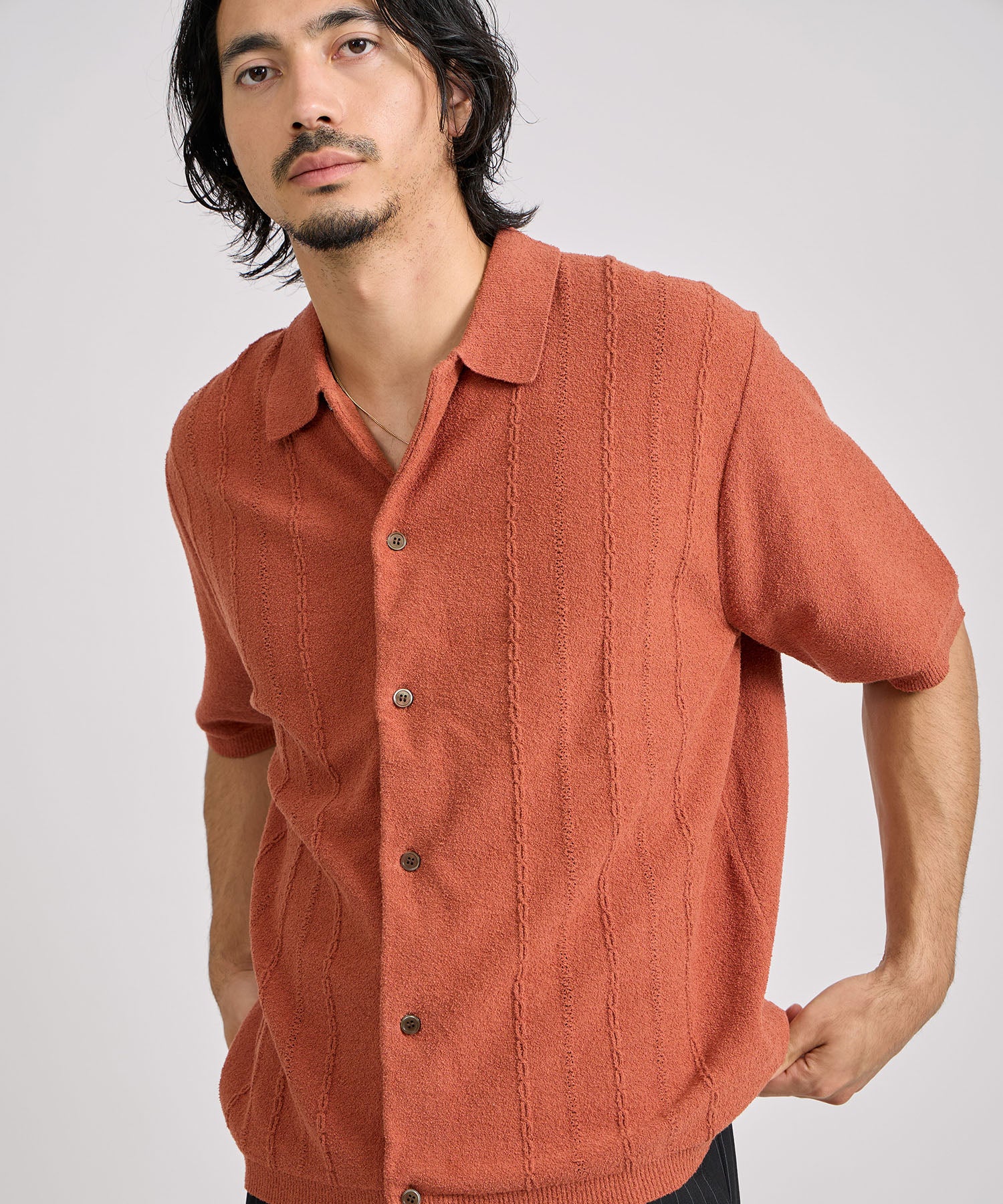 Saturdays NYC Kenneth Knit Shirt in Brick