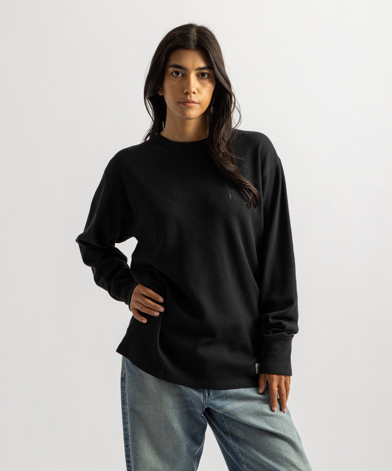 Saturdays NYC Hanes x Saturdays NYC Waffle 2-Pack Long Sleeve Tee in Black & Off White