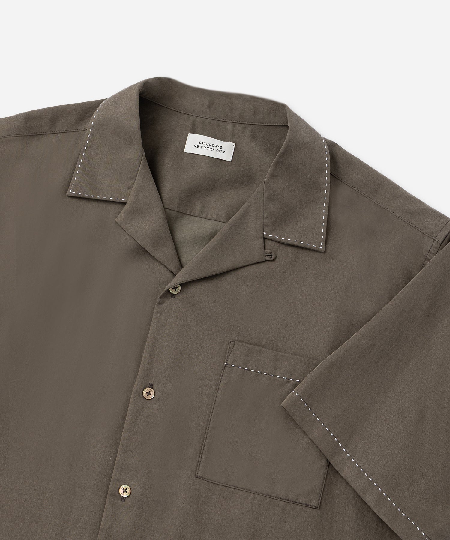 Saturdays NYC Canty Stitch Color Shirt in Olive Green